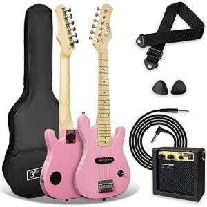 Image de 3rd Avenue Pack Guitare &Eacute;lectrique enfant Taille Junior 1/4 pour D&eacute;butants, Ampli Portable 5 W, Jack, Housse, M&eacute;diators et Sangle &ndash; Rose