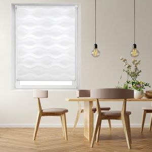 Blindecor Luna Store enrouleur ondulé double couche, Jour nuit. Blanc, 97 x 150 cm