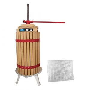 Güde Presse-fruits OP 30 (panier de pressage de 30 litres en bois non traité, bac de récupération laqué de qualité alimentaire, 2 assiettes de pressage, chiffon de pressage en polyester, broche en