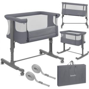 Lionelo Aurora 3 en 1 Lit b&eacute;b&eacute; jusqu'&agrave; 9 kg Cododo, Berceau R&eacute;glage de la Hauteur et de l&rsquo;Inclinaison du Matelas 4 roulettes avec Freins Matelas Ergonomique Sac (Grey Monument)