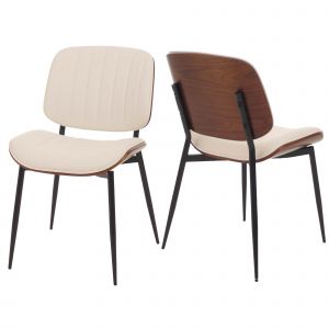 Mendler Lot de 2 chaises de salle &agrave; manger HWC-O44, chaise de cuisine, bois courb&eacute; similicuir Oeko-Tex MVGaspect noyer, blanc