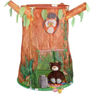 Relaxdays Tente enfants, cabane de jeu, filles et gar&ccedil;ons, int&eacute;rieur et ext&eacute;rieur, for&ecirc;t, HLP 126x97x97 cm, brun/vert