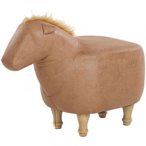 Beliani Tabouret enfant en tissu aspect cuir beige HORSE -