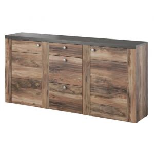 Buffet design 175cm pour salon couleur noyer et noir effet bois collection SANTIAGO. 176x85x37 Marron