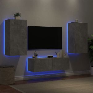 VidaXL Meubles TV Muraux avec Lumières LED 3 pcs, Armoires de Télévision Suspendues, Meubles Télé Flottants, Moderne, Gris Béton Bois d'Ingénierie