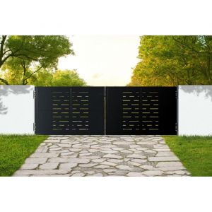 Portail battant acier nali arlberg 350 x 120cm + 2 poteaux acier dario Noir Mat