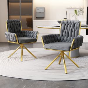 Chaise de salle à manger en velours, chaise pivotante de loisirs, avec 4 pieds de support en métal, gris
