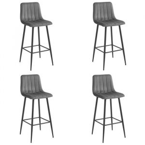 Tabouret POZZA - velours gris fonc&eacute; / pieds noirs x 4