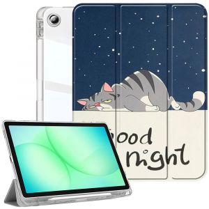 Coque pour Samsung Galaxy Tab A11 Plus / A9 Plus, Protection Slim avec Porte-Stylet - Motif Chat - E.F.Connection