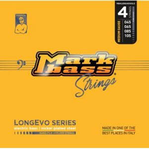 Markbass Drapeau pour basse 4 cordes Longovo Series Nickel Plated en acier noir Shielded STRINGS LONG LIVED 045 065 085 105