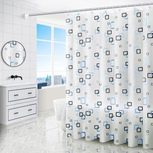 Image de VAIVE Rideau de douche bleu 180x200 - Anti-moisissure - Rideaux de douche - Anneaux