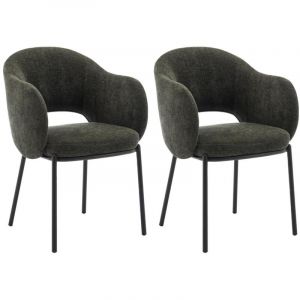 Vente-unique - Lot de 2 chaises avec accoudoirs en tissu textur&eacute; et m&eacute;tal noir - Vert - acacilio