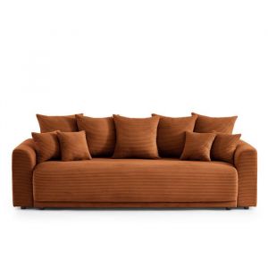 Canapé droit convertible en velours côtelé 3 places terracotta
