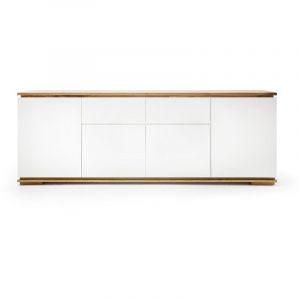 Image de Pegane Commode en chêne massif laqué blanc mat - L182 x H81 x P40 cm