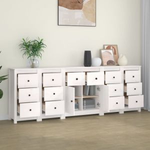 VidaXL Buffet Blanc 230x35x80 cm Bois massif de pin Blanc