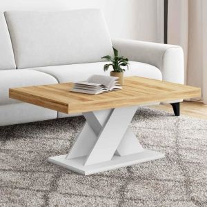 Idmarket Table basse ALICIA plateau bois et pied X blanc