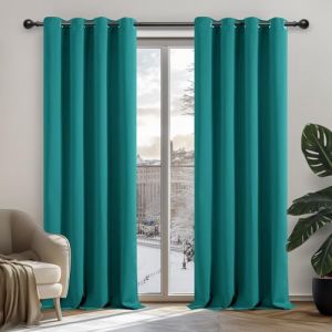 Deconovo Rideaux Occultants Isolant Thermique avec Oeillet pour Décoration Maison Chambre, 2 Pièces, Petite Taille, 117x138 cm, Turquoise - Turquoise