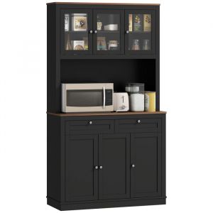 Homcom Buffet haut cuisine 6 portes 2 tiroirs MDF panneau de particules noir