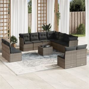 VidaXL Salon de jardin avec coussins 12 pcs gris résine tressée