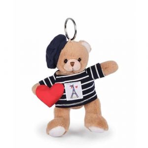 Image de Doudou et Compagnie Porte-Cl&eacute;s Peluche Ours Marini&egrave;re Tour Eiffel - 14 Cm - Collection Amour de Paris - avec B&eacute;ret & C&oelig;ur - Mini Peluche Accessoire pour Sacs - Id&eacute;e Cadeau Souvenir Paris - SP4280