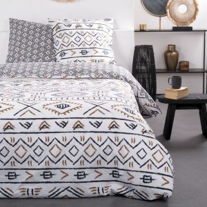 Home maison Parure De Lit Double Réversible "Sunshine" En Coton À Motifs Ethniques - Blanc - 240 X 260 Cm