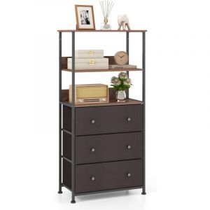 GOPLUS Commode avec 3 Tiroirs en Tissu Amovibles et Etagères Ouvertes 56,5x30x117CM-Cadre en Métal Style Industriel Marron