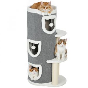 Pawhut Tour pour chat - 4 niveaux - avec griffoirs en sisal bord en peluche 2 plateformes lit supérieur - 50x36x101cm - gris