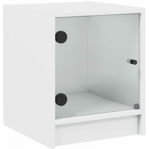 VidaXL Table de chevet avec porte en verre blanc 35x37x42 cm Blanc