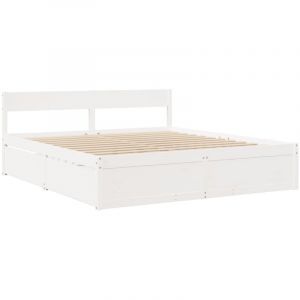 VidaXL Cadre de lit avec tiroirs blanc 180x200 cm bois de pin massif, meuble de chambre à coucher, sommier, lit en bois, lit, lit double