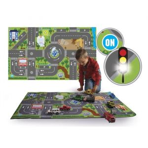 Kids Globe 570346 Tapis de Jeu Circuit (Tapis 72 x 120 cm, avec de Nombreuses LED, Batterie Incluse)