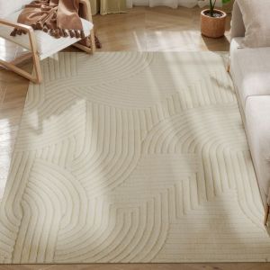 Homcom Tapis salon - poils épais géométrique - moelleux et antidérapant - polyester - 200 x 140 cm - crème