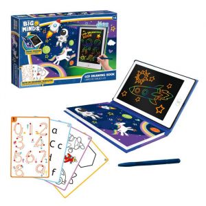WorldBrands Big Minds - Tablette Dessin Enfant Lcd | Ardoise Magique Format Livre | Tablette Magique 20 Pochoirs R&eacute;versibles | Enfant 4 Ans