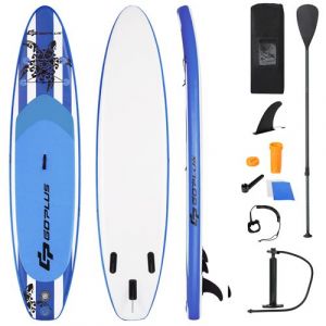 Image de COSTWAY Stand Up Paddle Board Gonflable 325x76x16CM PVC Pagaie Réglable Pompe Leash de Sécurité Aileron Sac pour Enfant/Adulte Bleu