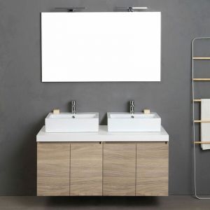 Kiamami Valentina Mobilier De Salle De Bains 120cm Avec 4 Portes Chêne Naturel Double Vasque | Valentina