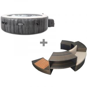 Intex Pack spa gonflable PureSpa Baltik rond Bulles 4 places + Ensemble mobilier
