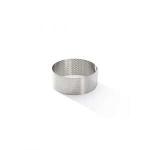 De Buyer Cercle à tarte rond VALHORNA en inox perforé - 8,5 x 3,5 cm - Fabriqué en France, Technologie AIR SYSTEM, Micro-Perforations pour Cuisson Rapide et Homogène pour Résultats Croustillants