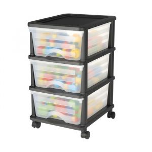 VEVOR Chariot de rangement &agrave; 3 tiroirs en plastique, tour de rangement &agrave; roulettes, organiseur mobile &agrave; 3 niveaux, bac transparent pour fournitures de bureau, salles de bricolage et salles de classe