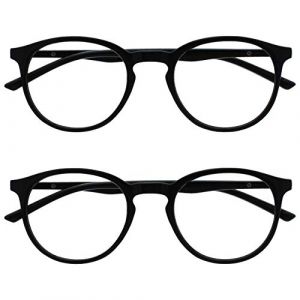 OPULIZE Met Lunettes de Lecture Anti-Lumière Bleue Pack de 2 Montures Rondes et Mincess Charnières à Ressort Améliore le Sommeil Jeux Ordinateur Noir Hommes Femmes BB60-1 +1.00