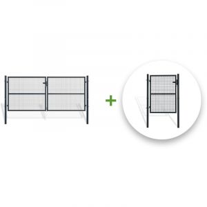 Casanoov - Pack portail grillagé olga 300x130cm + Portillon olga 100x130cm Gris