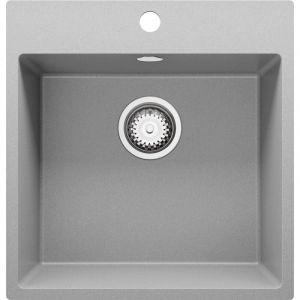 Primagran - vier Cusine en Granit 48x50 cm, Lavabo Cuisine 1 Bac + Kit de Vidage, Évier au meuble 50cm, Évier à Encastrer de Gris