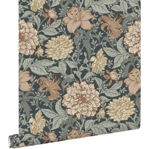 Estahome - papier peint fleurs vintage bleu foncé