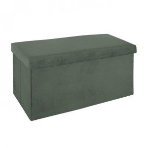 Image de Atmosphera 2 en 1 Pouf pliant double et coffre de rangement Velours Kaki Tess