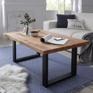M&S Table basse 110x70x45 cm en chêne massif et pieds en métal noir