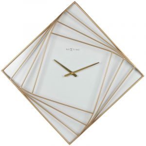 Nextime Grande Horloge Murale Carrée - 85x85cm - Métal - Or/Blanc Turning Square