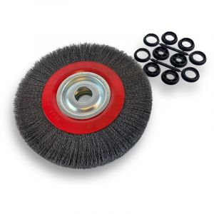 Kibros Brosse circulaire acier &oslash; 250 mm Epaisseur 3 rangs Fil dur 0.30 mm ondul&eacute; Al&eacute;sage 32 mm + r&eacute;ducteur bague 25/22/20/16/12 mm Touret meuleuse aff&ucirc;teuse