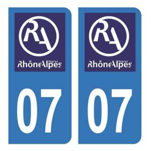 Autocollant Stickers plaque immatriculation voiture D&eacute;partement 07 Ard&egrave;che Logo Ancienne R&eacute;gion Rh&ocirc;ne Alpes