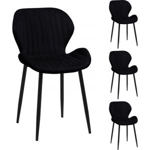 Velvet Lot de 4 chaises de salle à manger en velours noir