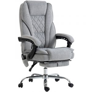 Fauteuil de bureau manager massant chauffant inclinable réglable télécommande repose-pieds rétractable velours gris clair