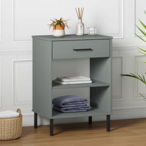Image de VidaXL Armoire console avec pieds en m&eacute;tal Gris Bois pin massif OSLO