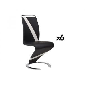 Lot de 6 chaises TWIZY - Simili noir & blanc